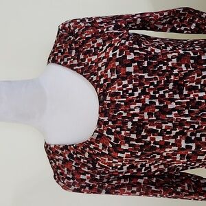 Laura Ashley Woman's Lined, Sheer, Geometric Print, 3/4 Length Sleeve Blouse